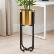 Tall Black Stand with Gold Metal Planter 62cm x 18cm