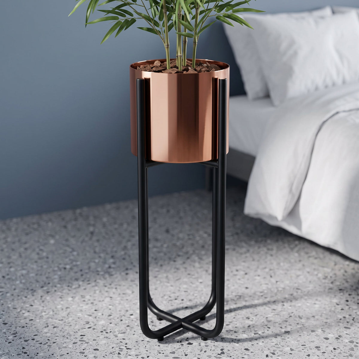 Tall Black Stand with Gold Metal Planter 62cm x 18cm