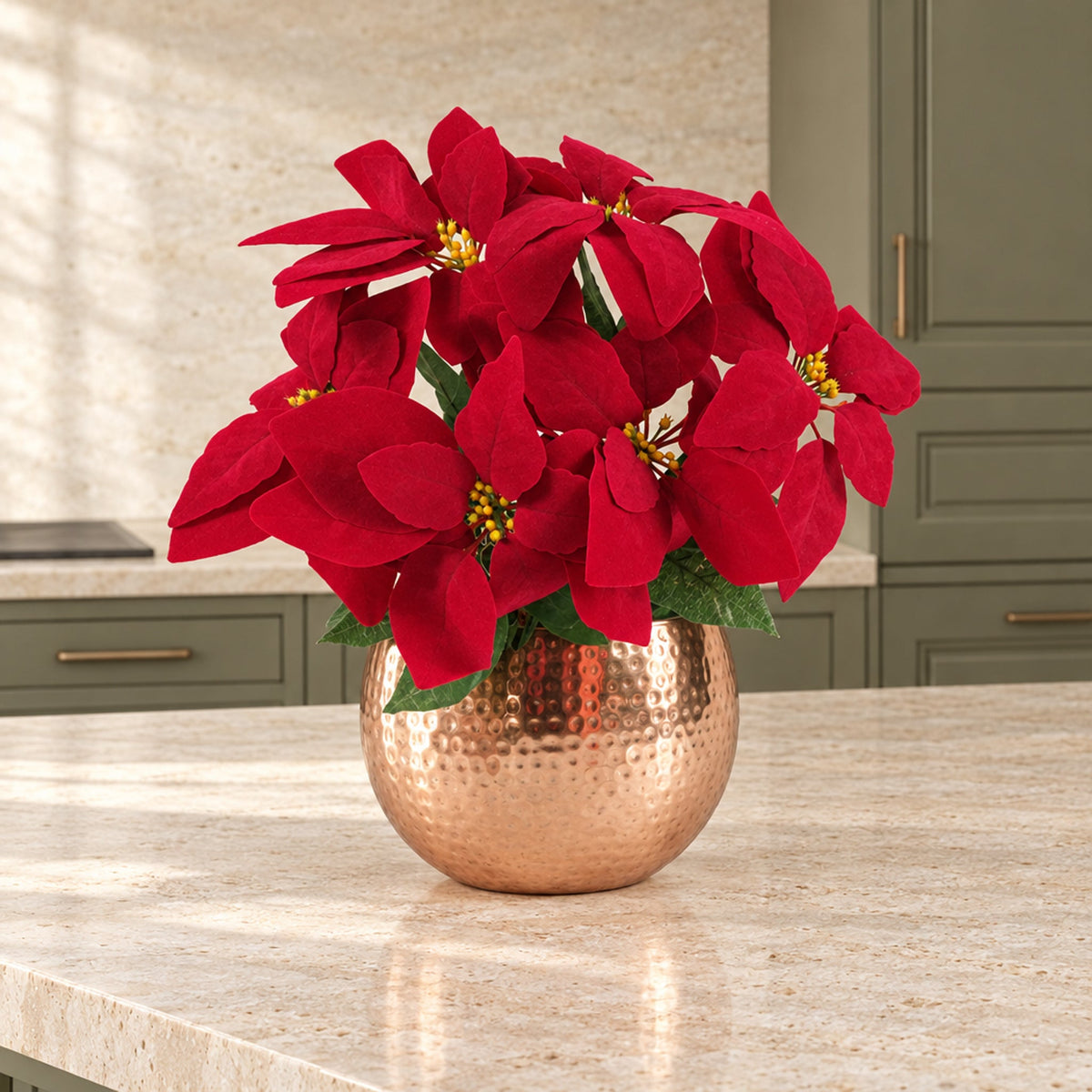 Artificial Christmas Xmas Red Poinsettia Table Display