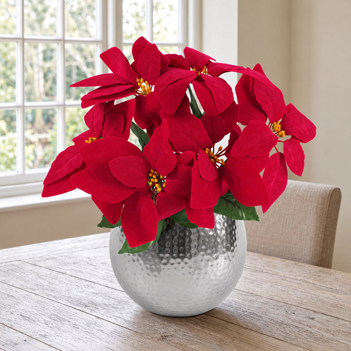 Artificial Christmas Xmas Red Poinsettia Table Display