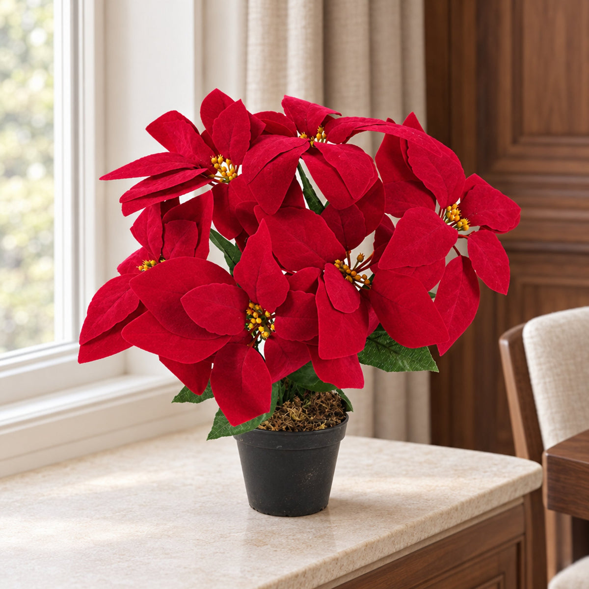 Artificial Christmas Xmas Red Poinsettia Table Display