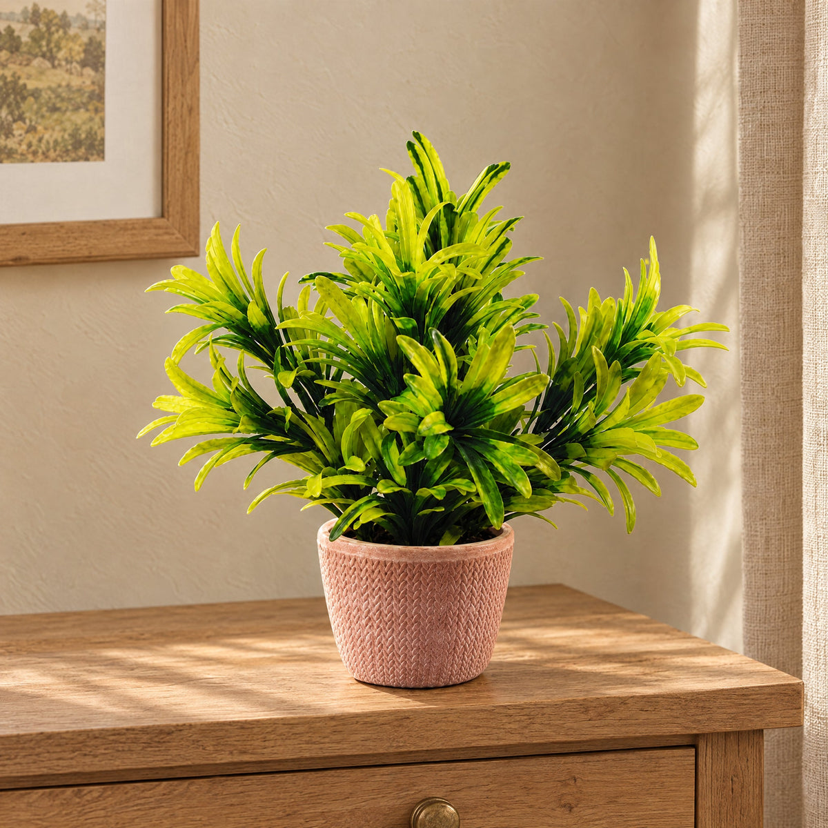 22cm Artificial Honey Plant Light Green in Terracotta Pot