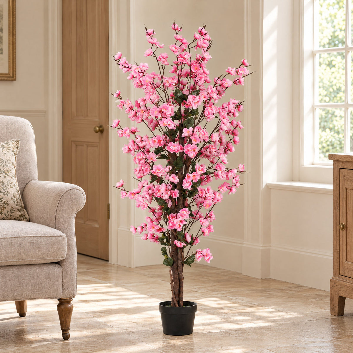 120cm Artificial Realistic Cherry Blossom Tree with Natural Trunk