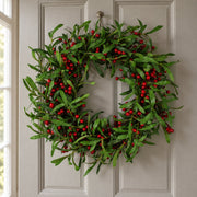 60cm Christmas Artificial Mistletoe & Red Berry Wreath - Large