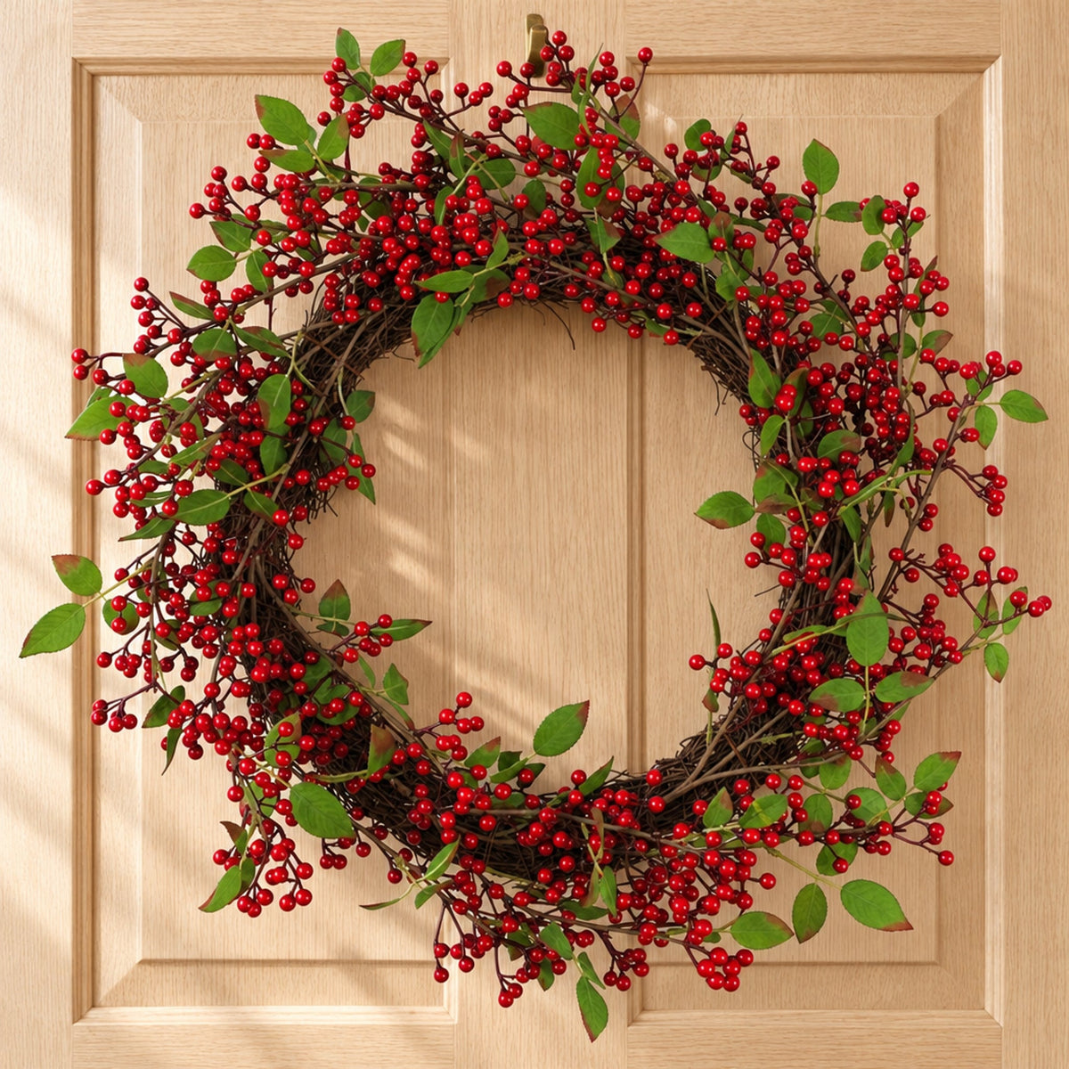 60cm Christmas Artificial Red Berry Wreath - Natural Look, Large