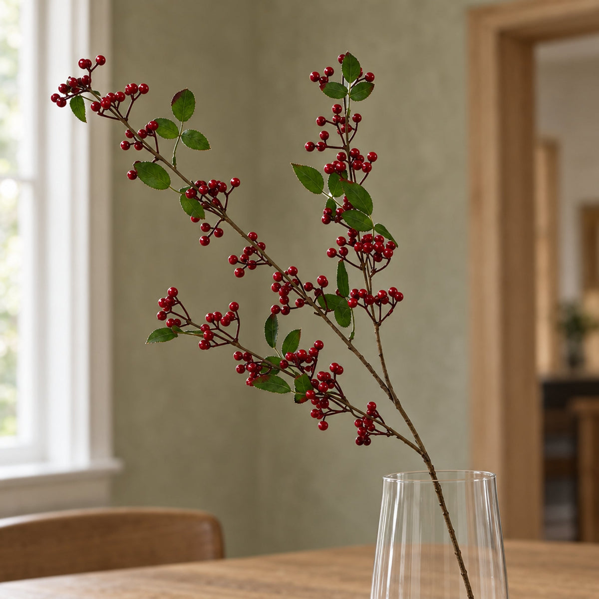 80cm Artificial Red Christmas Berry Spray