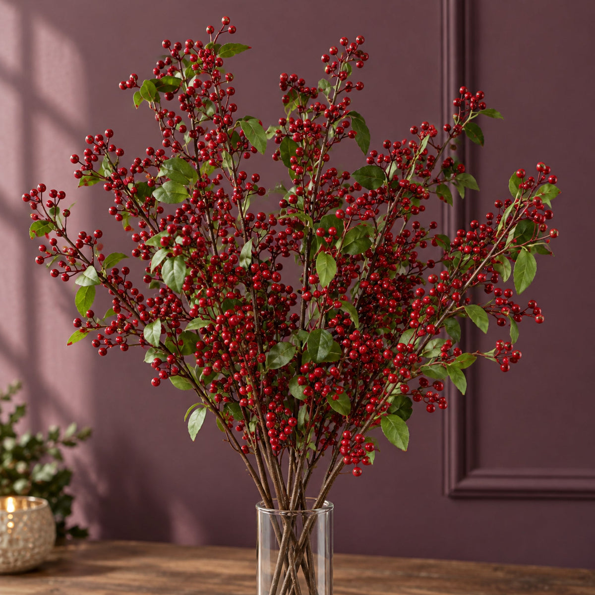 80cm Artificial Red Christmas Berry Spray