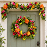 50cm Artificial Bright Spring Flower Wreath and 140cm Garland Set