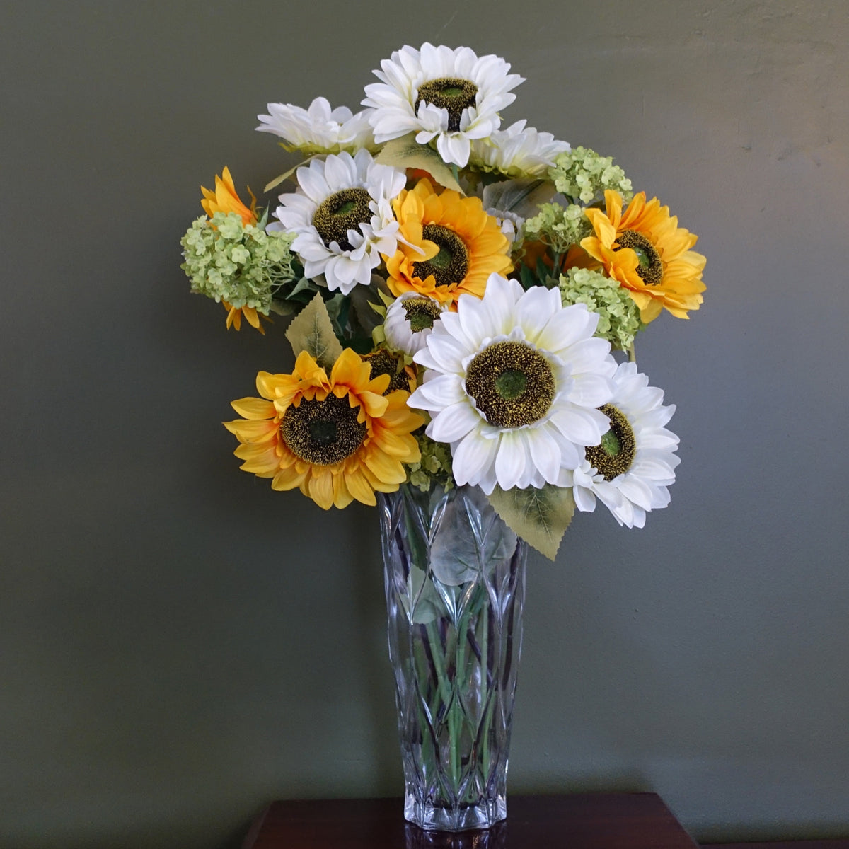 80cm Artificial White and Yellow Sunflower Mix Glass Vase