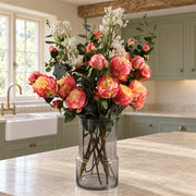 60cm Smoke Grey Vase Pink Peonies and Artificial Eucalyptus