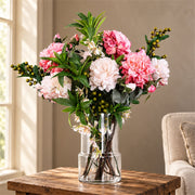 65cm Artificial Mixed Peonies Glass Vase