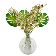 65cm Tropical Artificial Orchid Display with Glass Ball Vase