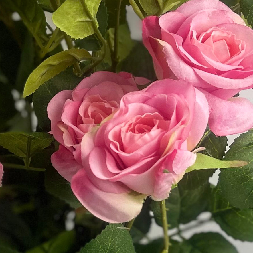 60cm Premium Artificial Rose Bush Pink Silk Flowers and Leaves – image 3