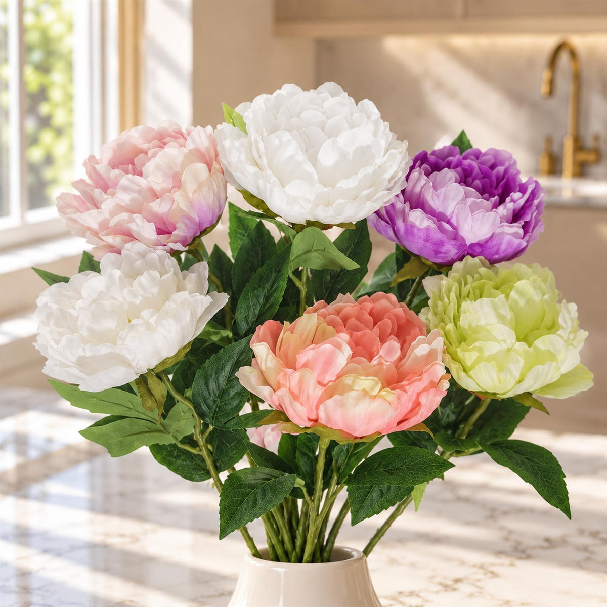 Pack of 6 x 55cm Artificial Mixed Peony Flower Stems