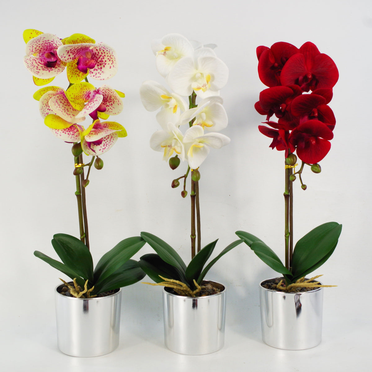 46cm Artificial Orchid Red with Silver Pot – image 6