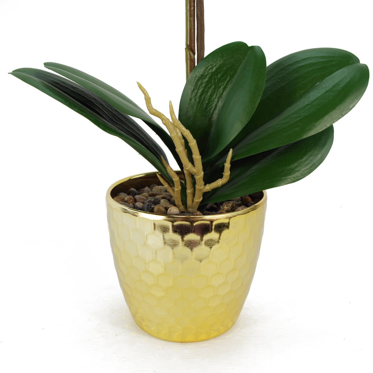 50cm Phalaenopsis Orchid Artificial - Purple / White - Gold Pot – image 4