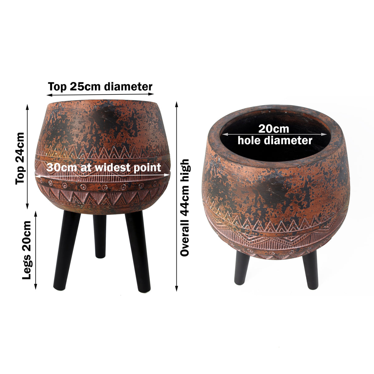 44cm x 30cm Large Zaturn Planter Brown / Black with Legs Large – image 3