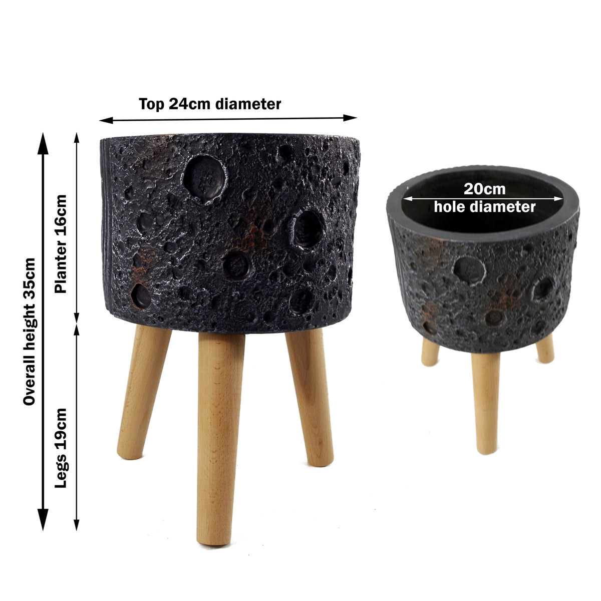 35cm x 24cm Large Lunar Black Planter – image 3