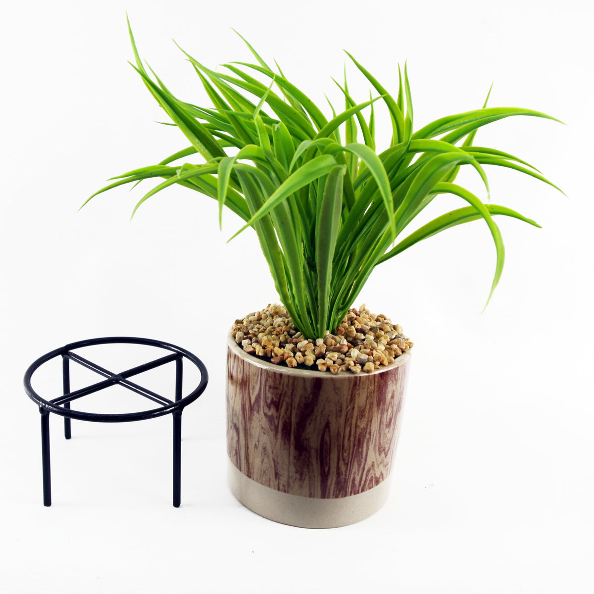 35cm Artificial Grass with Ceramic Planter & Metal Stand – image 6
