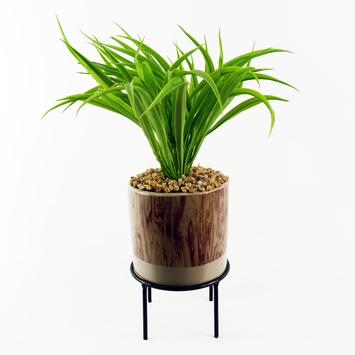 35cm Artificial Grass with Ceramic Planter & Metal Stand – image 2