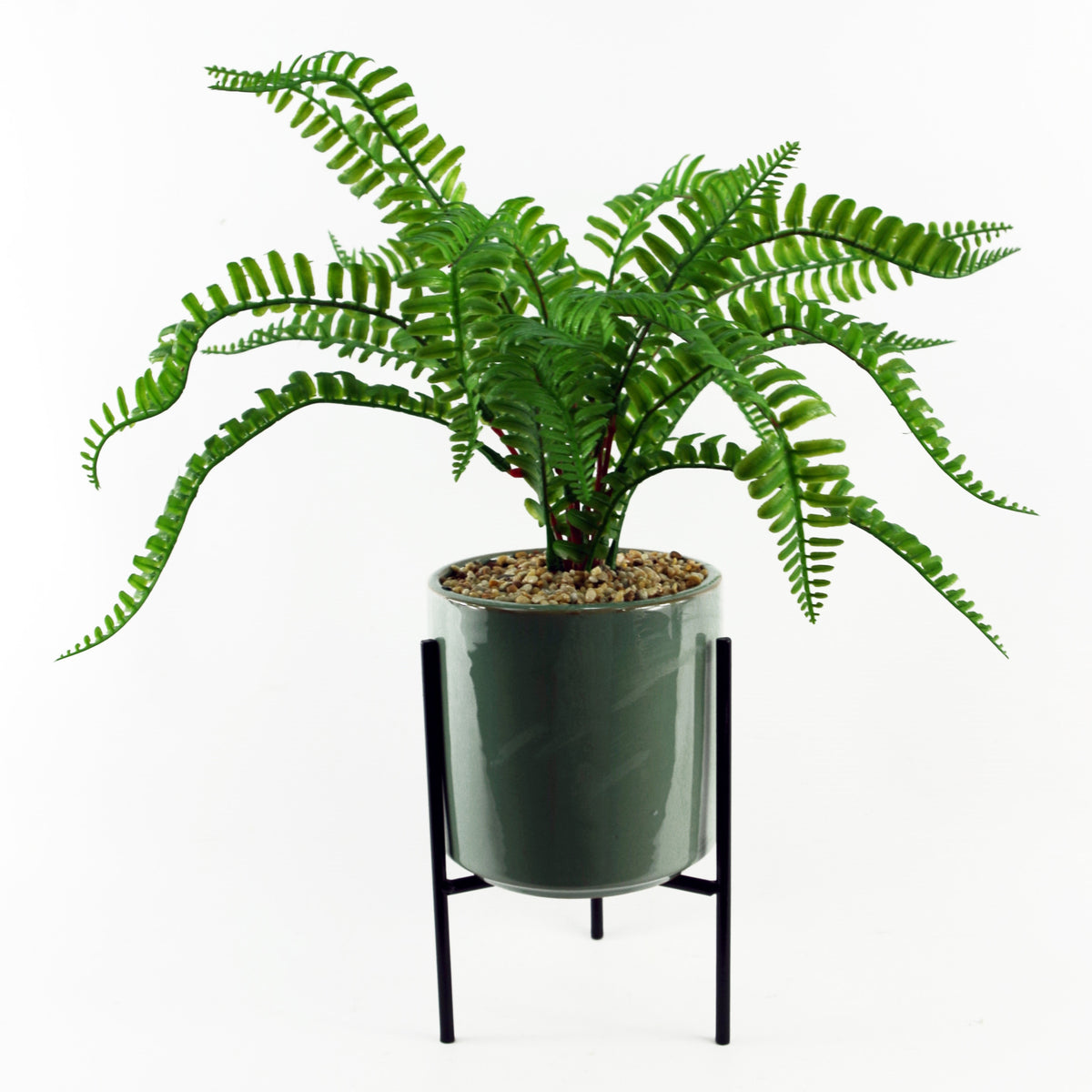 40cm Artificial Fern with Ceramic Planter & Stand – image 2