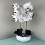 60cm Orchid Artificial White - Marble Effect Ceramic Planter