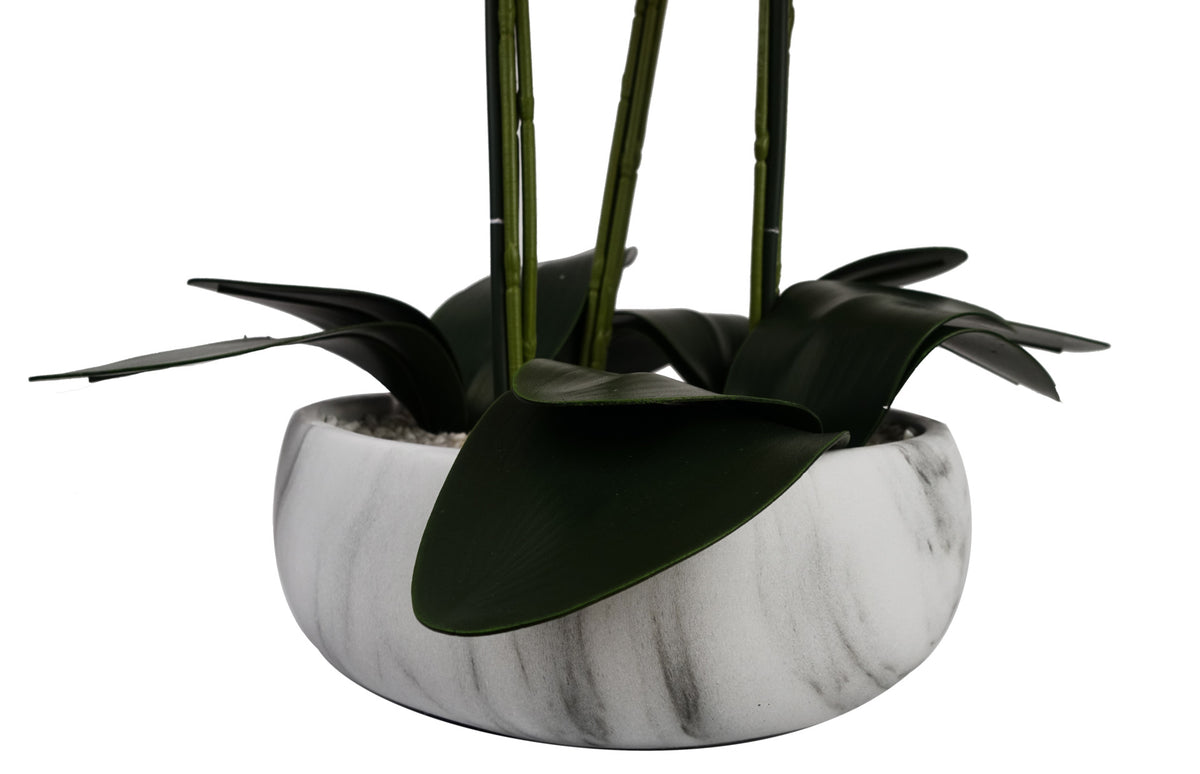 60cm Orchid Artificial White - Marble Effect Ceramic Planter – image 6