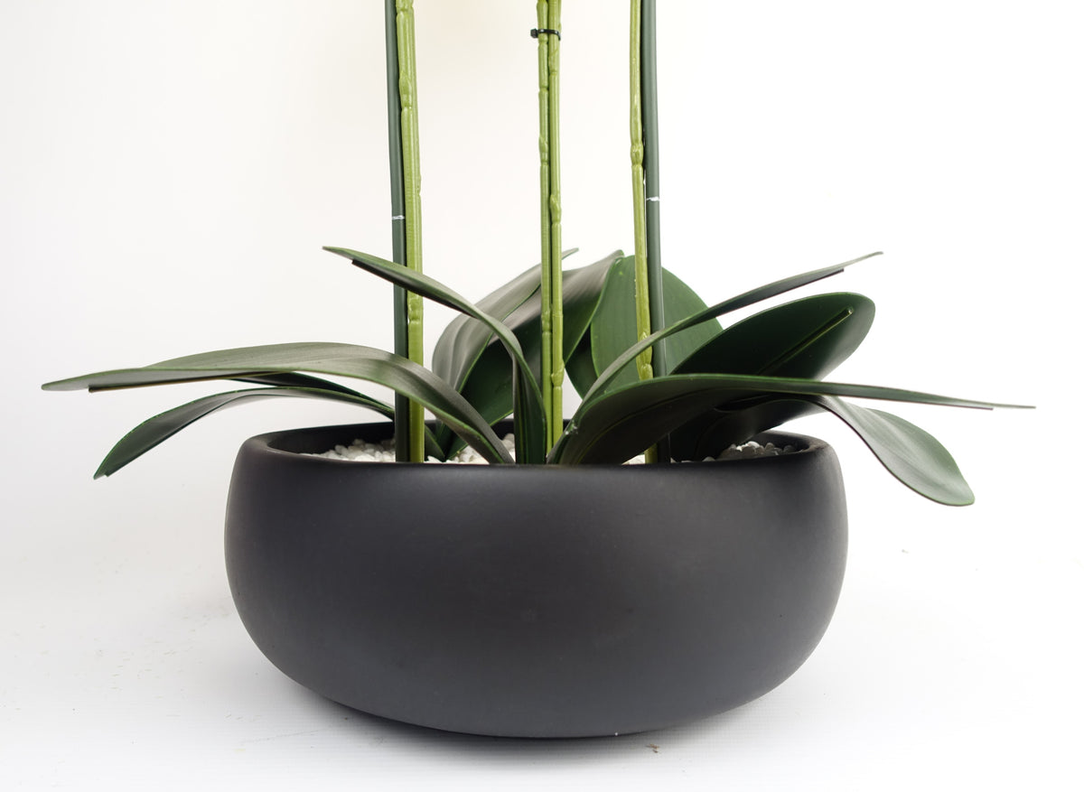 60cm Orchid Artificial Yellow - Black Ceramic Planter – image 4