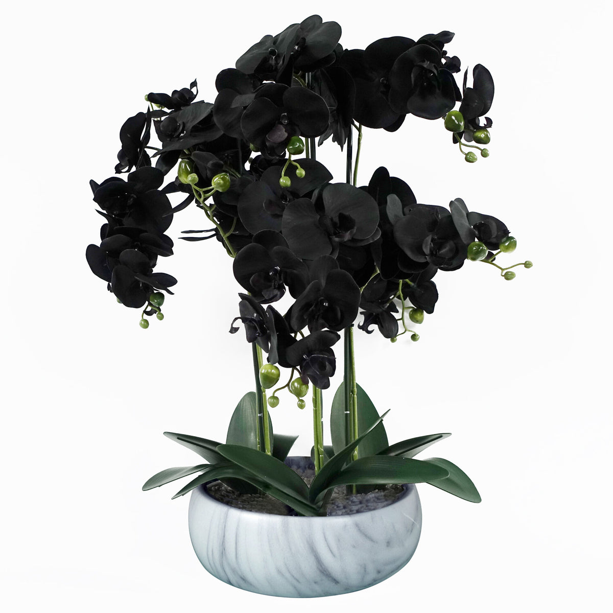 60cm Orchid Artificial Black - White Marble Ceramic Planter