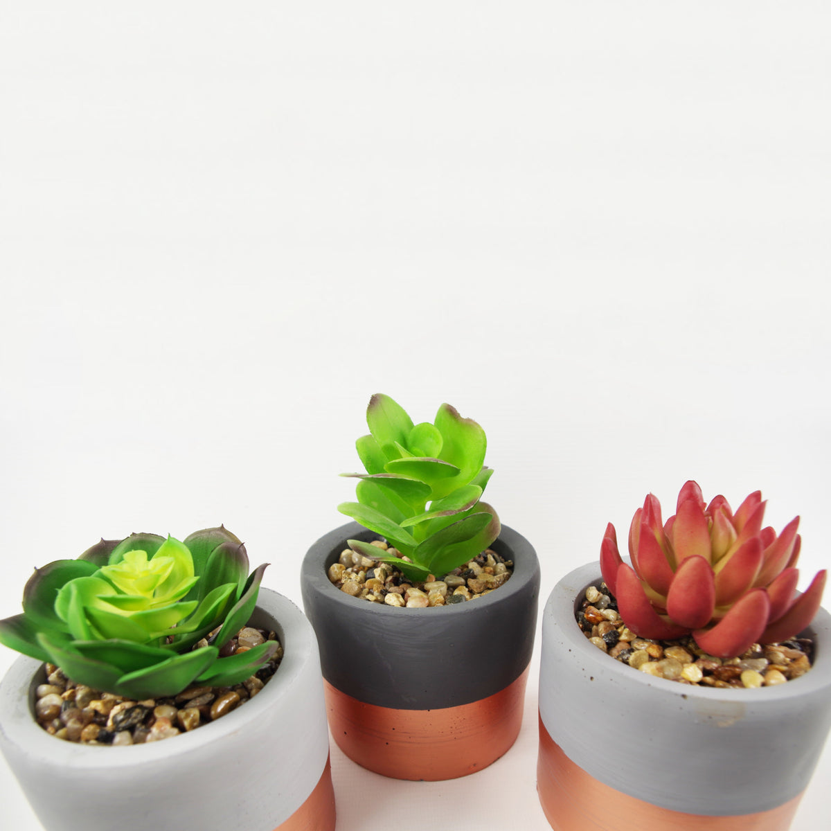 14cm Set of Three Stoneware Mini Copper Band Planters with Artificial Succulent Plants – image 4