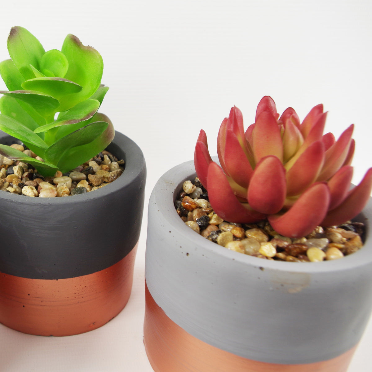 14cm Set of Three Stoneware Mini Copper Band Planters with Artificial Succulent Plants – image 3