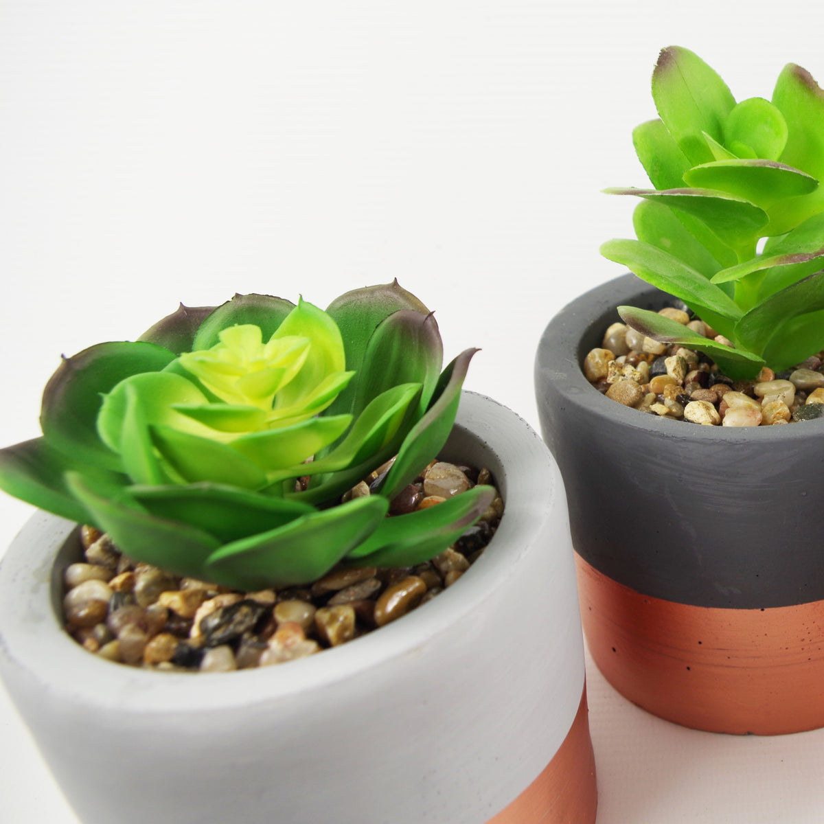 14cm Set of Three Stoneware Mini Copper Band Planters with Artificial Succulent Plants – image 2