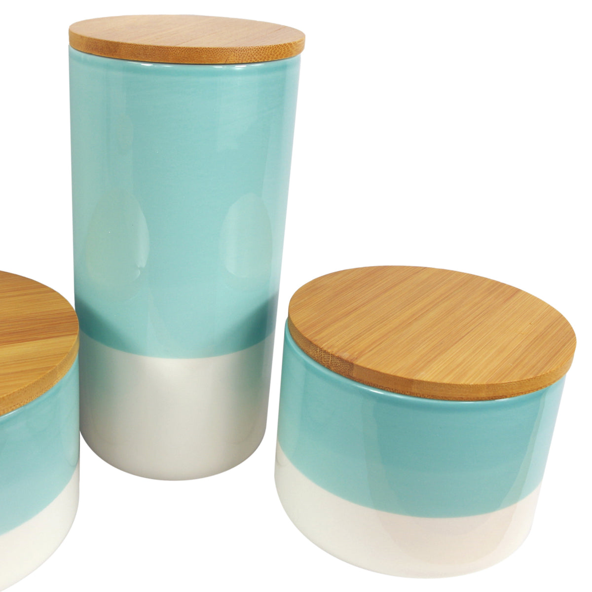 Set of Three Canisters Aqua Green Ceramic Storage Jars with Lids – image 6