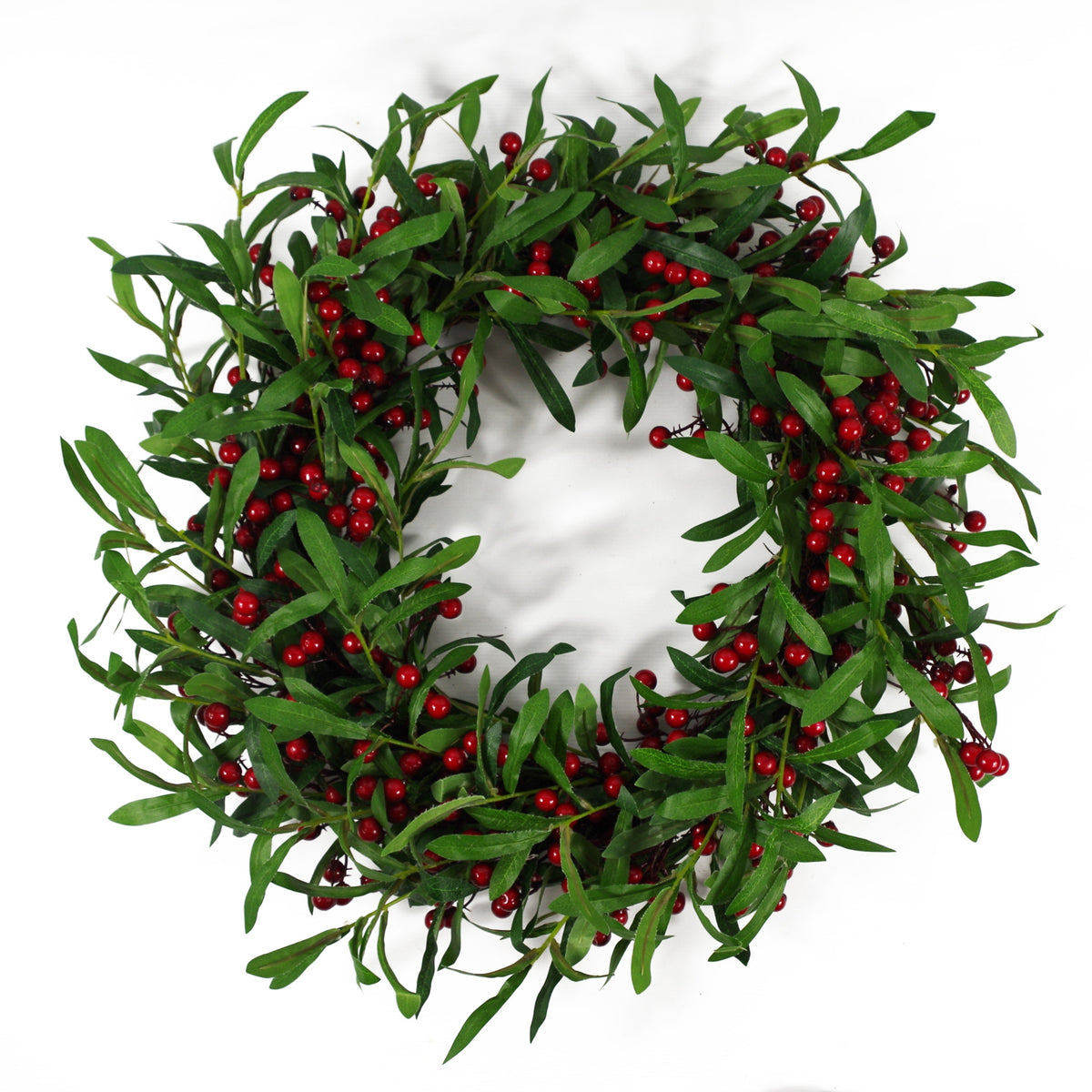 60cm (24") Large Luxury Christmas Artificial Mistletoe Leaf and Red Berry Floristry Wreath