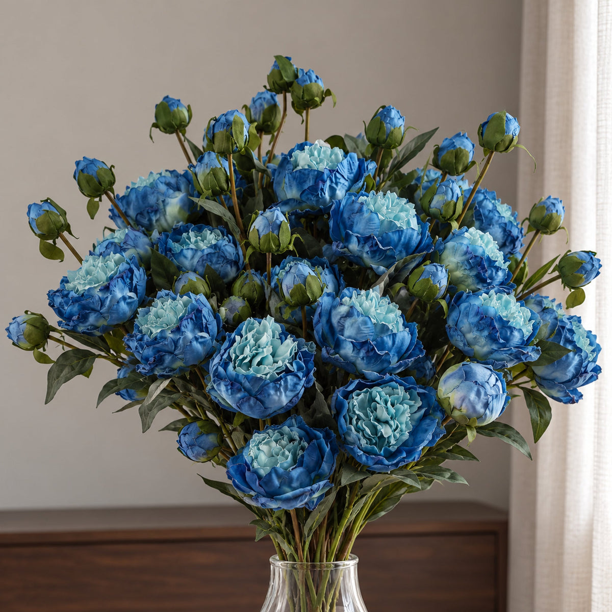 55cm Peony Artificial Flower Stems - 4 flowers 3 buds