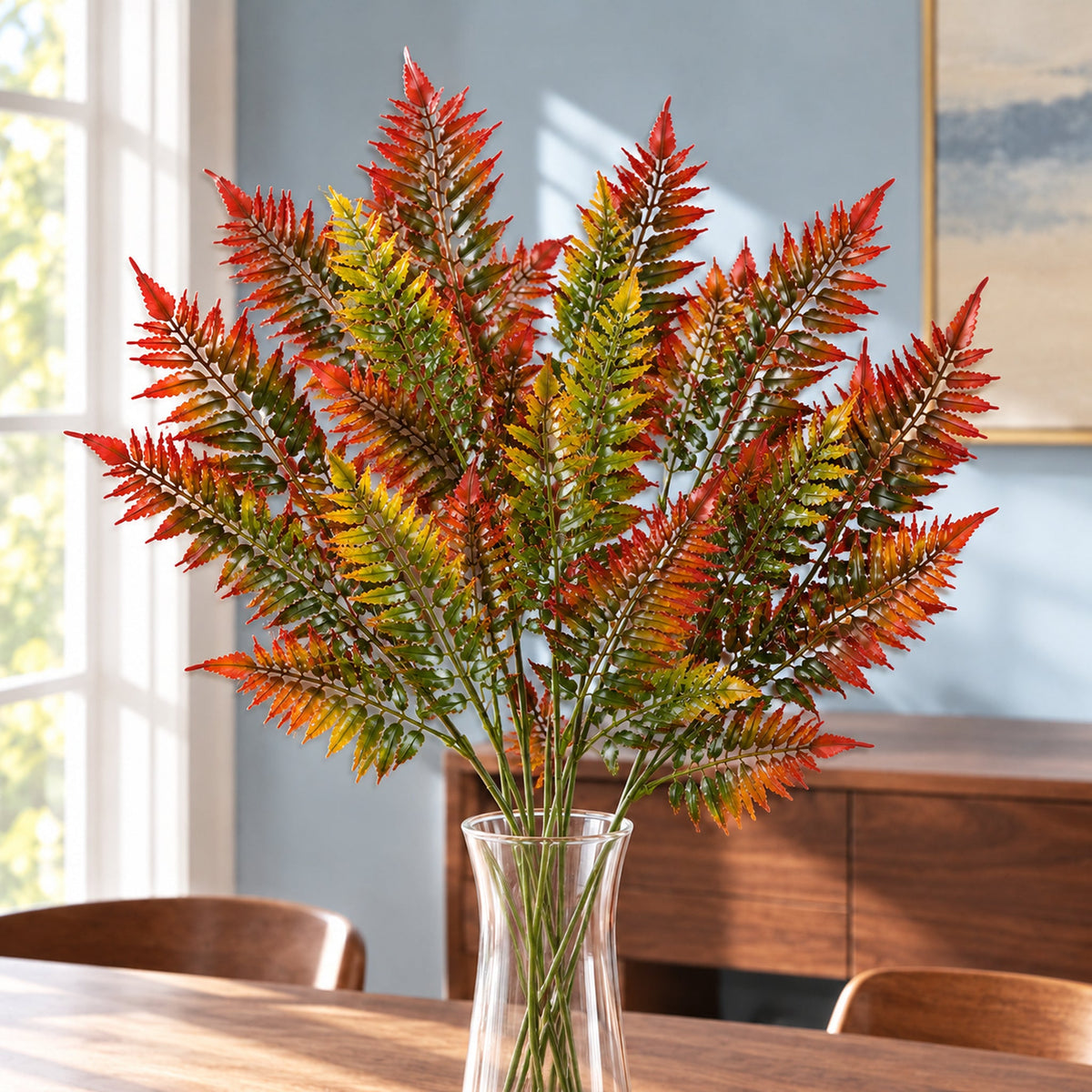 50cm Artificial Fern Spray Stem - Autumn Orange
