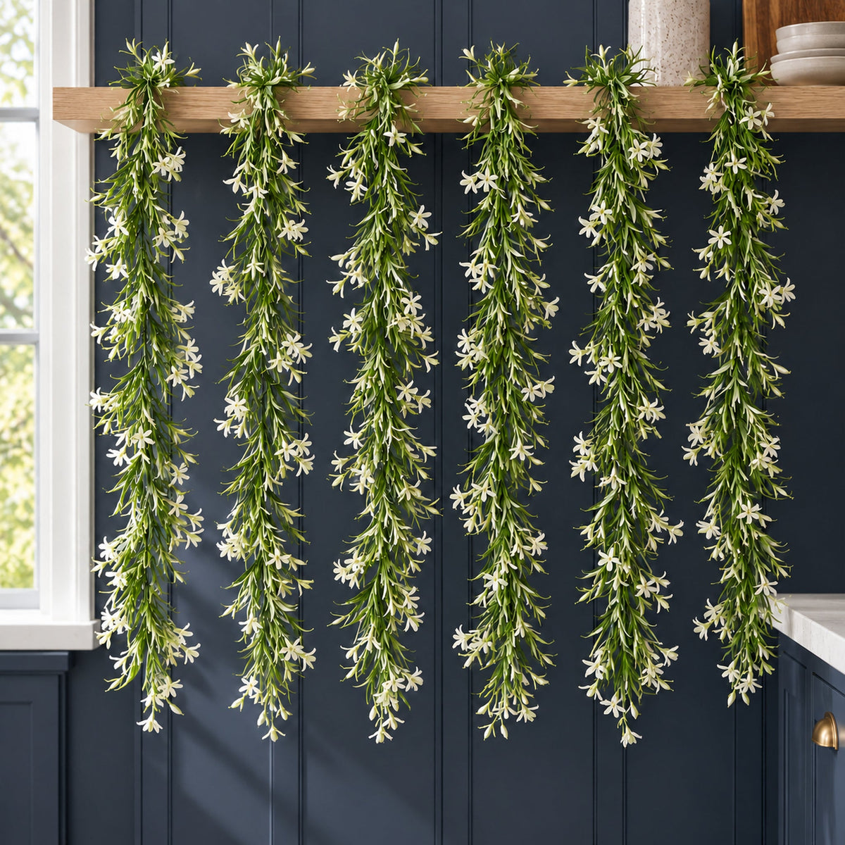 170cm Artificial White Flowering Greenery Garland Hanging Decoration