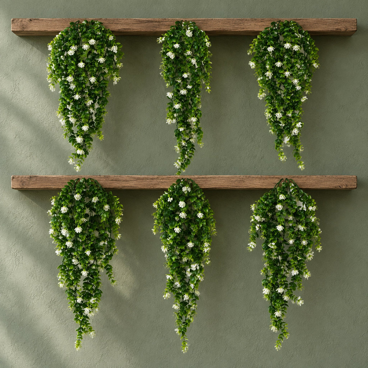 70cm Artificial Trailing Green & White Flowering Hanging Plant