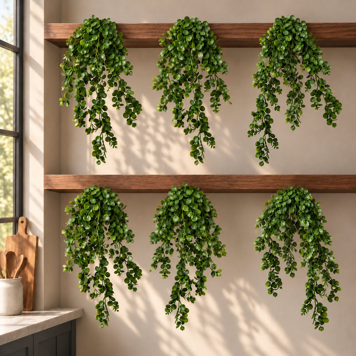 75cm Artificial Trailing Round Leaf Plant - Deep Forest Green