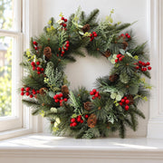 60cm Artificial Christmas Red Berry and Pine Cone Wreath
