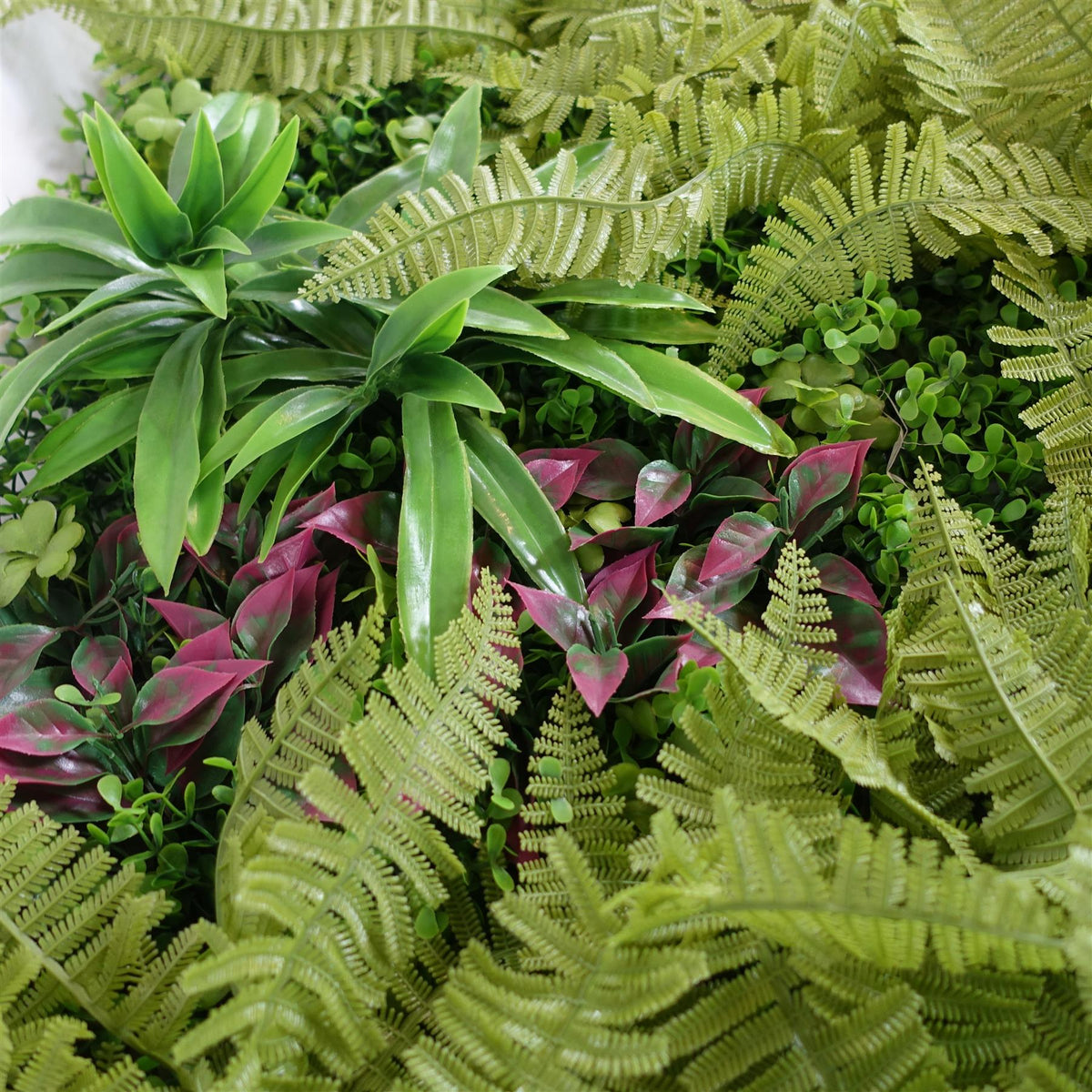 100cm Artificial Fern & Mixed Foliage Green Wall Panel with Burgundy and Grass Accents – image 3