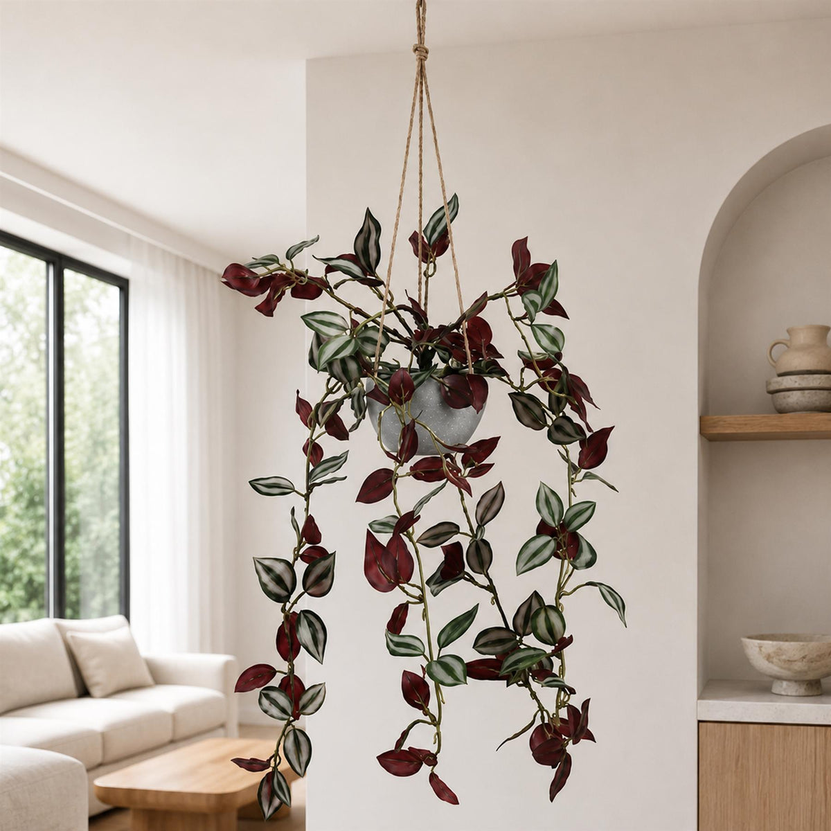 70cm Artificial Tradescantia Hanging Plant in Grey Pot