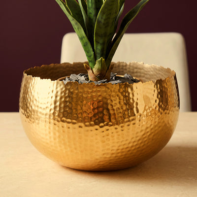 Large Metal Display Bowl Hammered Finish - Gold 32cm