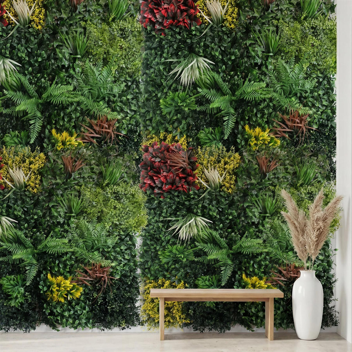 100cm Artificial Tropical Mixed Foliage Green Wall Panel with Red and Yellow Floral Detail – image 6