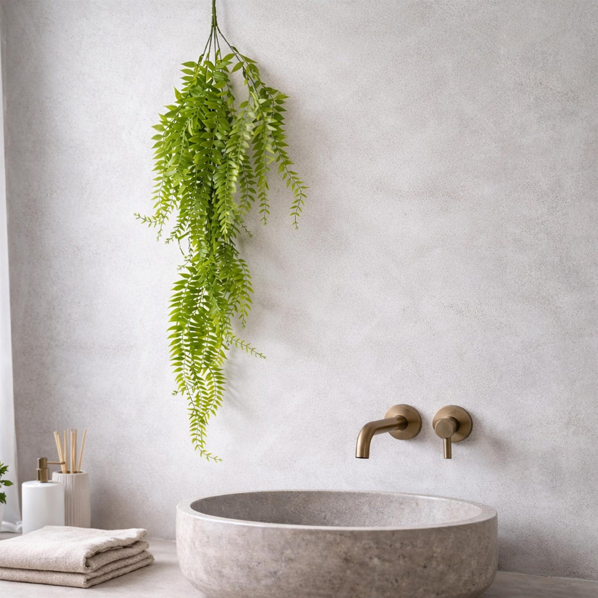 100cm Artificial Trailing Green Leaf Hanging Fern Plant with Wired Top Stems – image 2