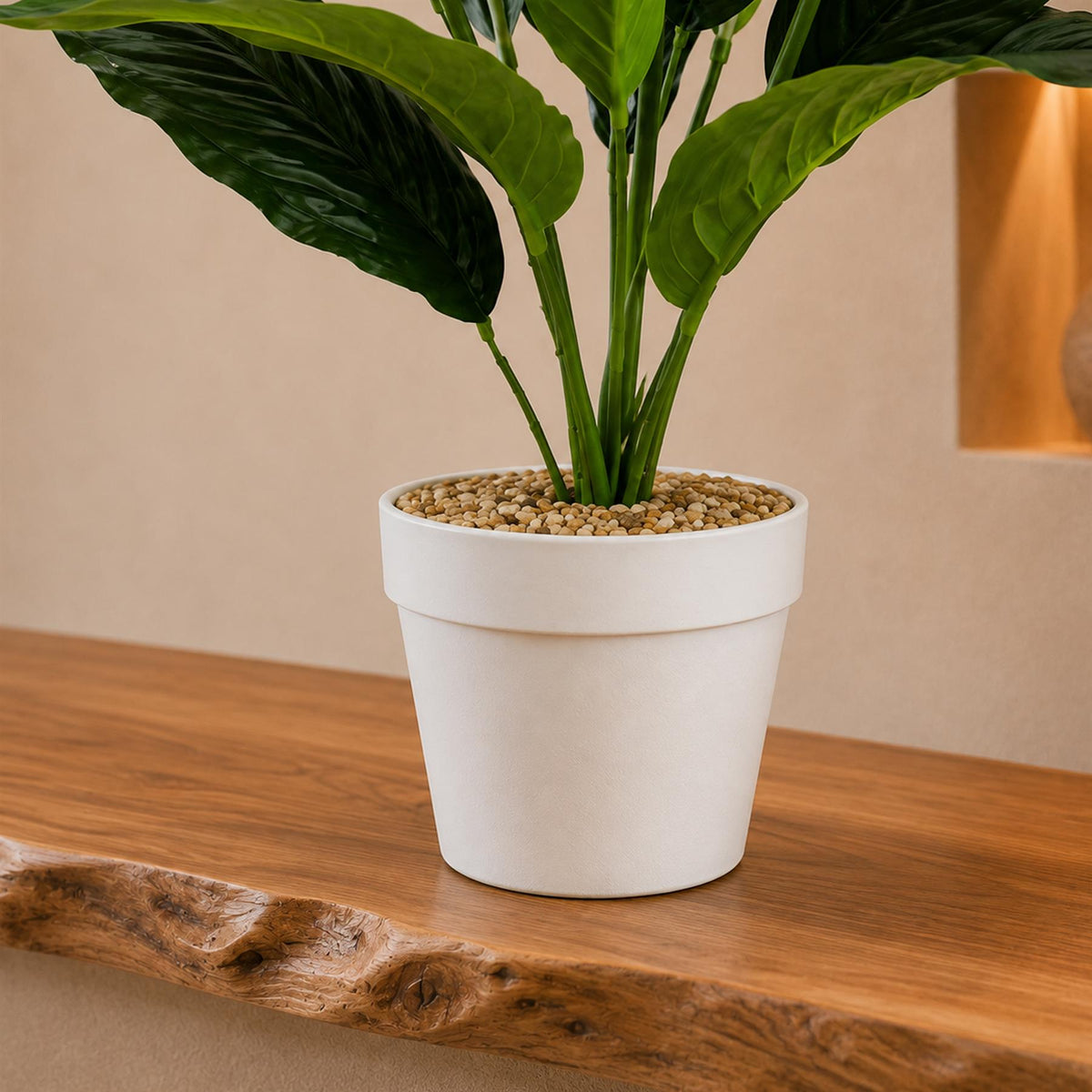 38cm Artificial Pink Peace Lily Plant in White Pot – image 2