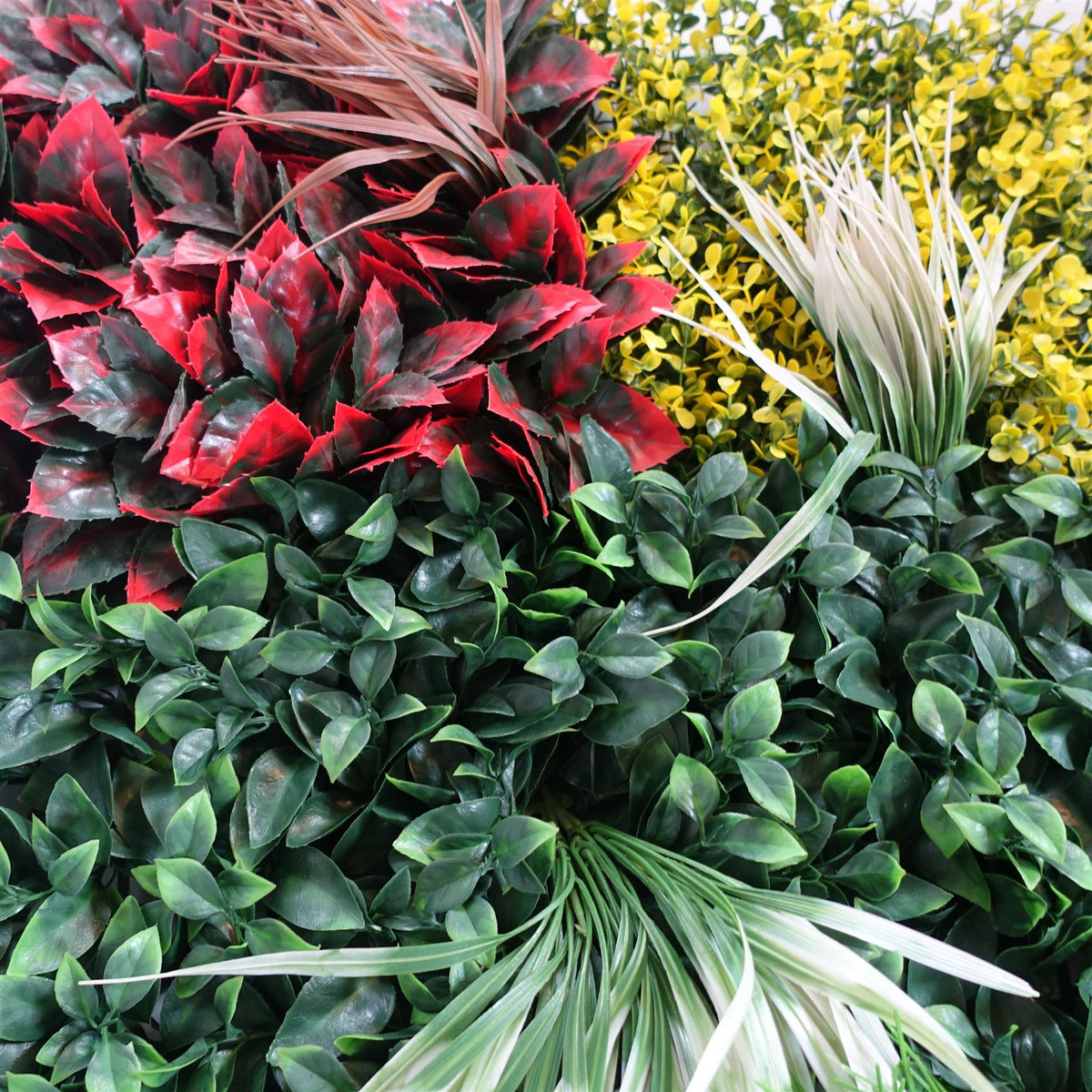 100cm Artificial Tropical Mixed Foliage Green Wall Panel with Red and Yellow Floral Detail – image 4