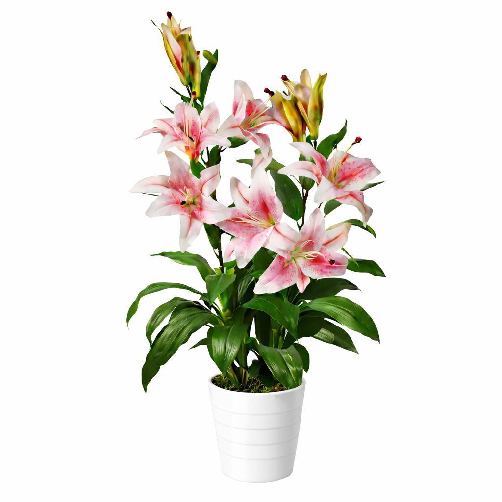 90cm (3ft) Artificial Lily Stargazer Style Lilies Plant Large Flowers White Pot