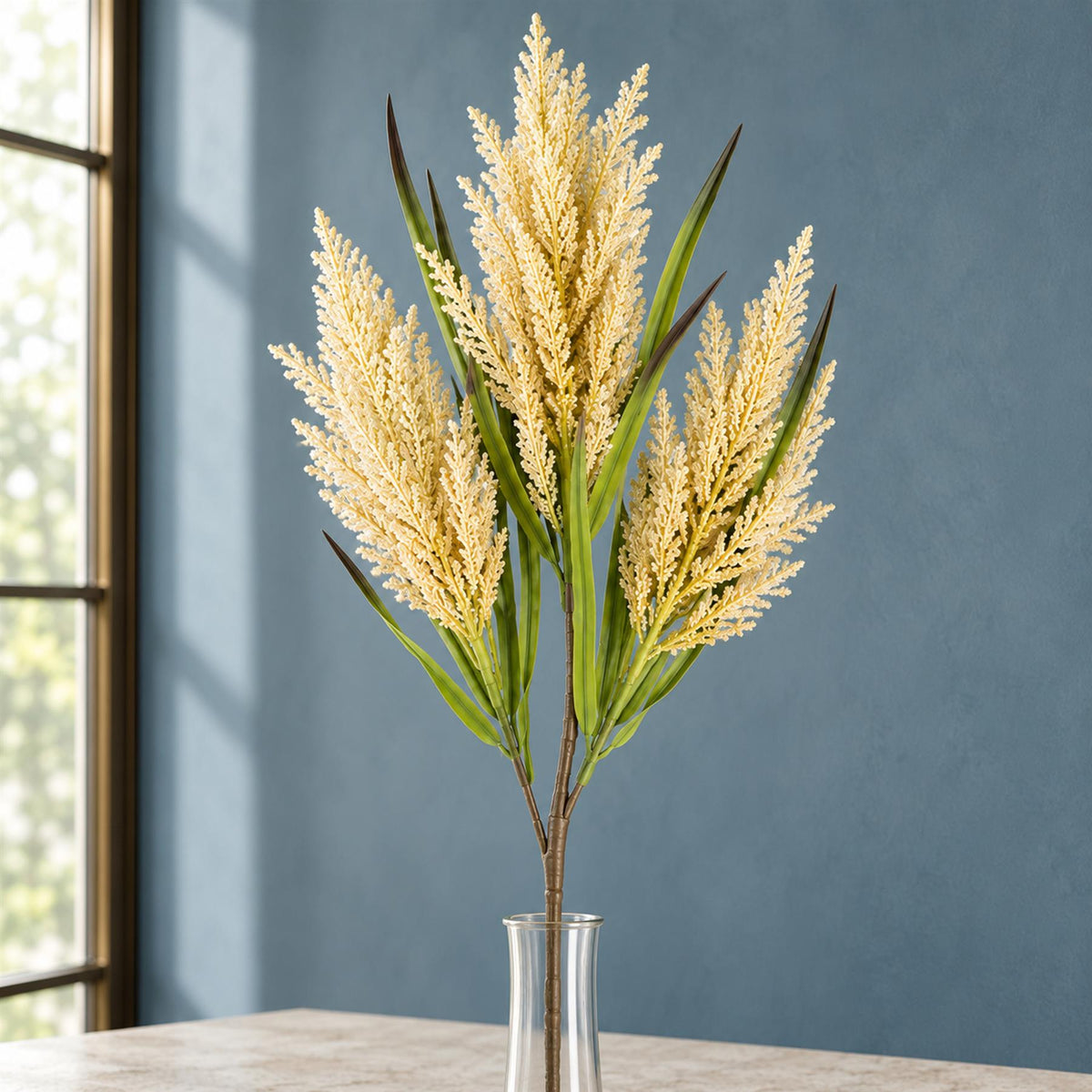 65cm Artificial Pale Yellow Plume Grass Spray