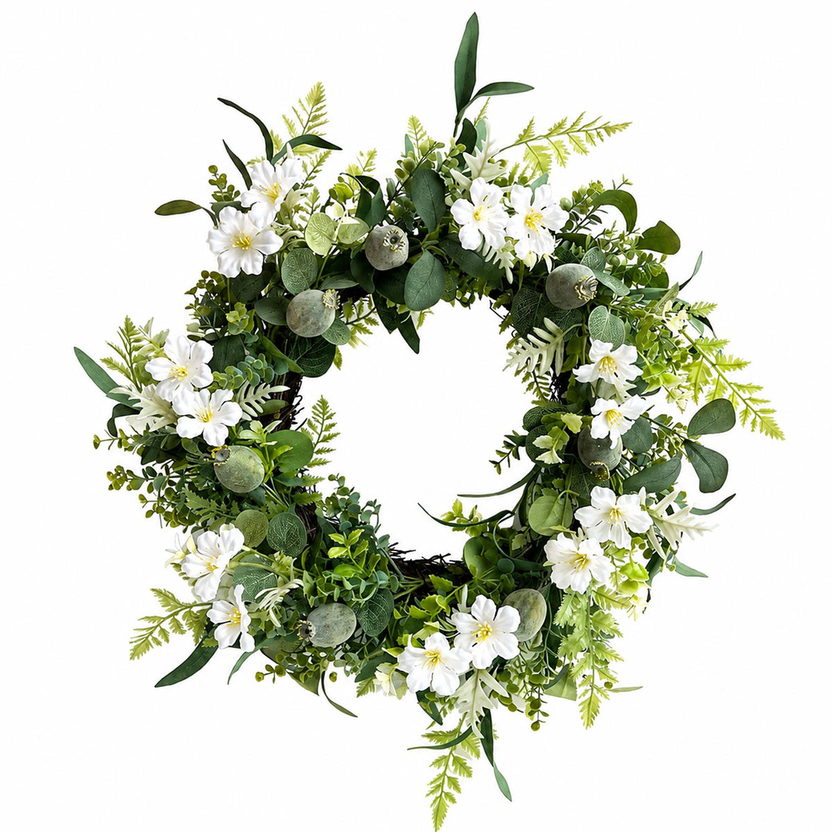 50cm Artificial White Spring Flower Wreath – image 3